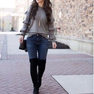 J. CREW Ruffle Sleeve Hope Sweater Gray Pullover Crewneck Wool Blend‎ Size XS